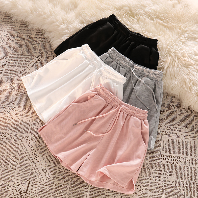 High-waisted comfortable sports shorts women's summer drawstring slimming niche white wide-leg pants casual hot pants
