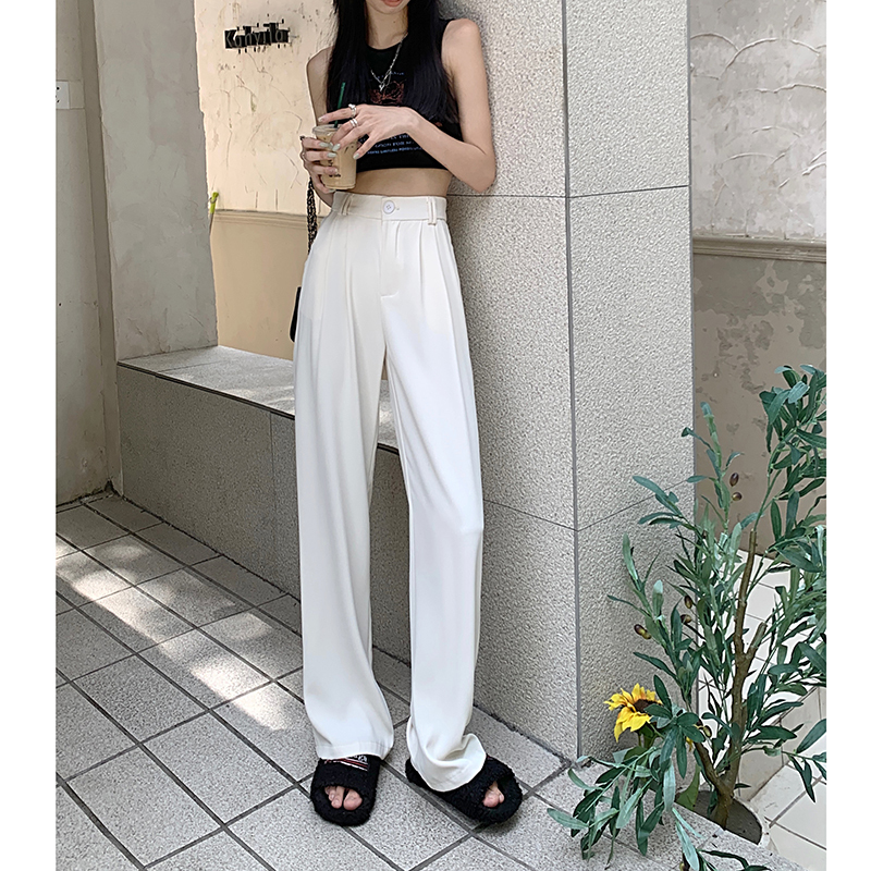 New elastic waist casual pants suit pants high waist slim loose pants women solid color