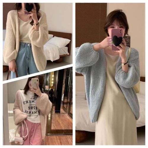 Lazy style knitted cardigan jacket for women 2024 spring and autumn new Korean style gentle loose hollow sweater blouse