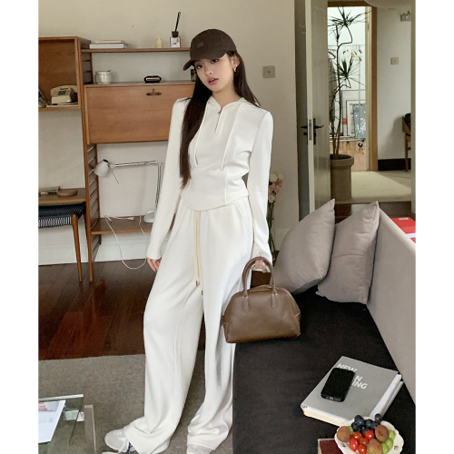 Real shot of 2024 autumn and winter new pullover hooded top casual loose wide-leg pants trousers fashion two-piece suit for women