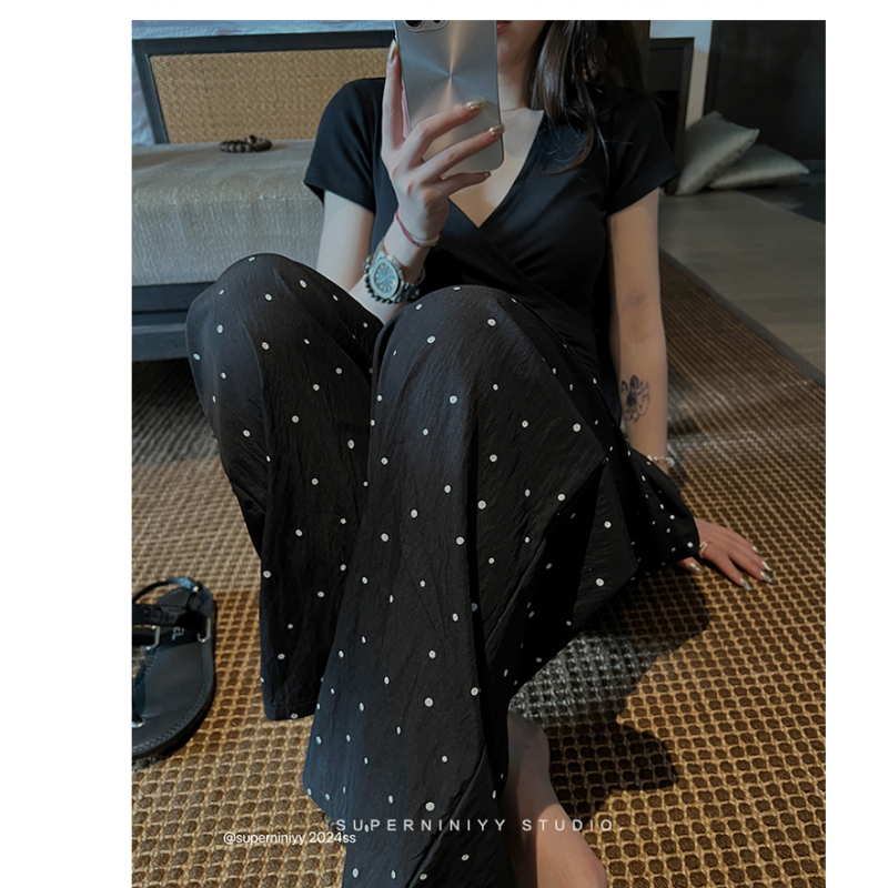 2024 new summer style lazy style elastic waist polka dot pants