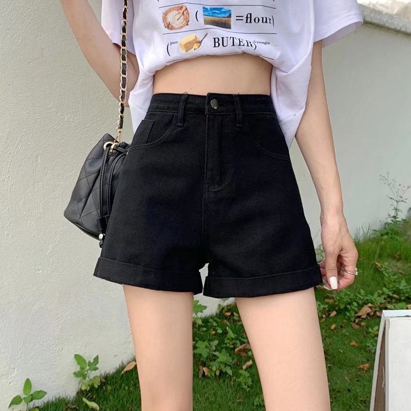 Curled denim shorts for women summer new style high-waisted loose slimming hot girl a-line wide-leg hot pants