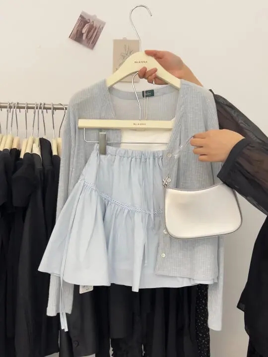 Summer new Korean style gentle and cute ballet style knitted sunscreen cardigan bow skirt two pieces...
