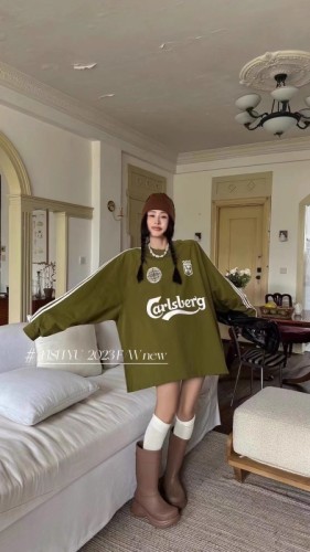 Autumn new American retro letter printing side three-bar design loose long-sleeved large T-shirt top