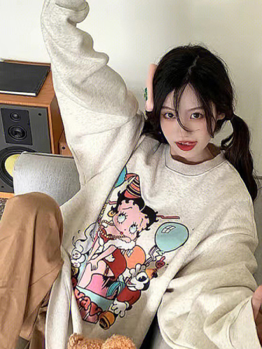 Original American retro Betty Boop cartoon men's and women's loose casual round neck autumn and winter oversize sweatshirt