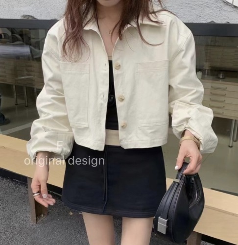 2024chic French retro lapel niche design casual work jacket top short coat for women autumn style