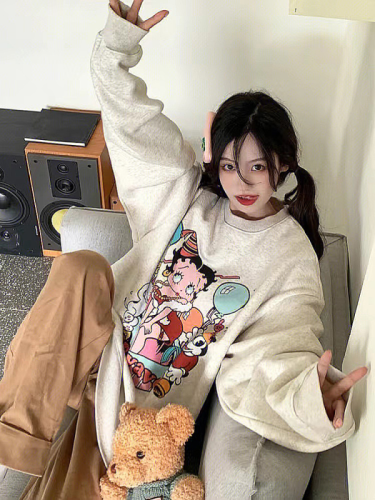 Original American retro Betty Boop cartoon men's and women's loose casual round neck autumn and winter oversize sweatshirt