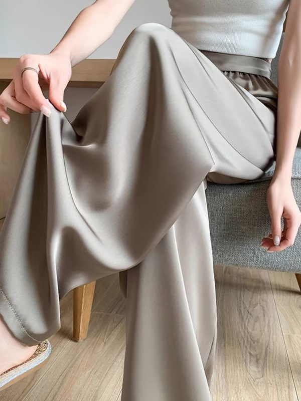 Acetate Ice Silk Wide Leg Pants Women's Summer Thin High-Quality Satin Cool Pants Drape Loose Casual Floor-Mopping Pants