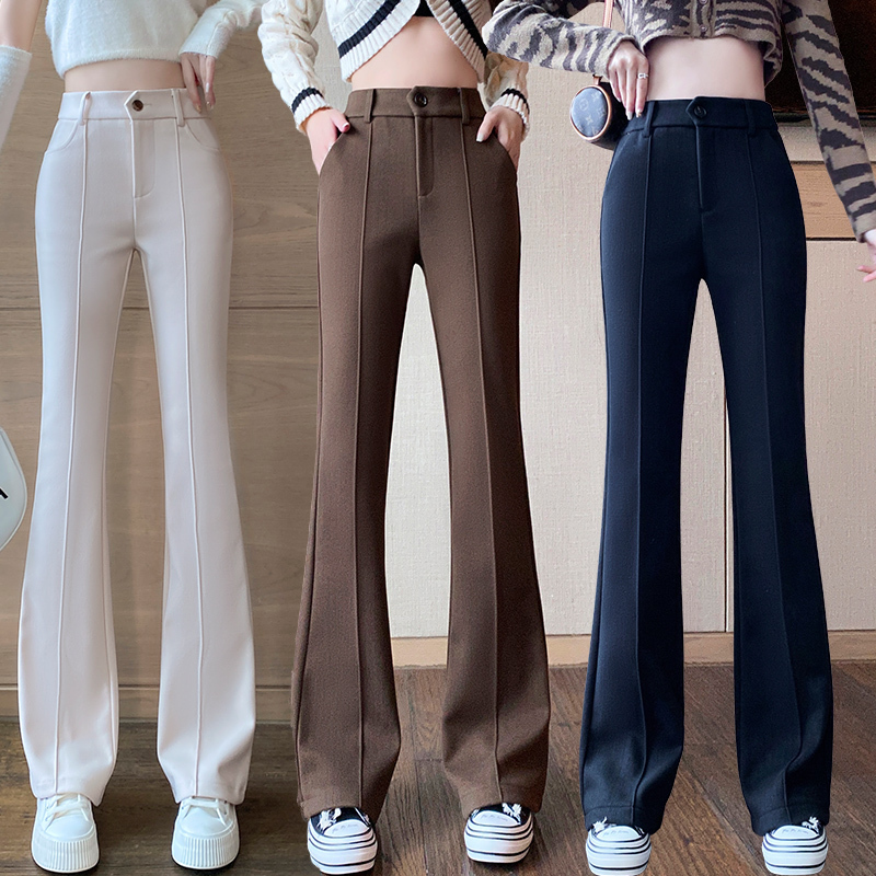 New autumn and winter Korean style high-waist slim micro-flare pants thickened casual extended bell-bottom pants for women