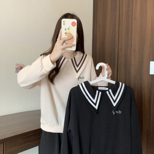 Real shot of new autumn and winter Korean style navy collar sweatshirt for women college style embroidered letter top for women