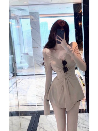 Pure Desire Hot Girl V-neck Sunscreen Long-Sleeved T-shirt Summer Waist Thin Slim Fit Air-Conditioning Shirt Mid-Length Top for Women