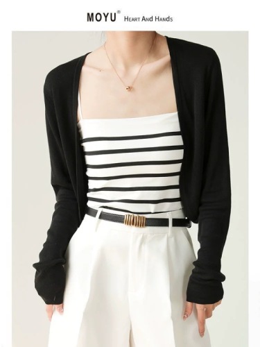 Tencel knitted short coat women's summer thin outer air conditioning sun protection cardigan shawl blouse small waistcoat white