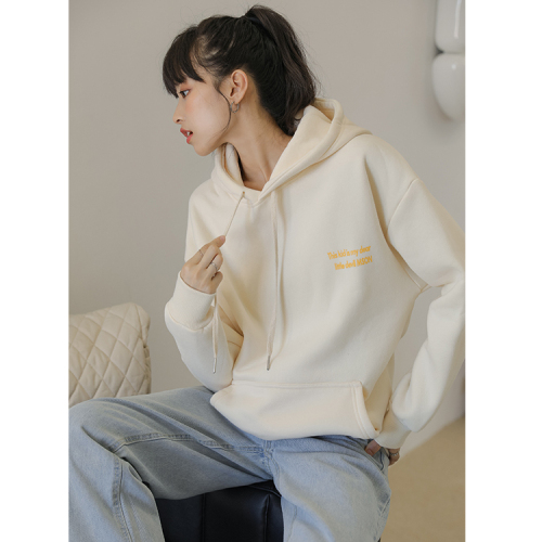 Real shot of sweatshirt for women 2024 autumn and winter plus velvet and thickened trendy ins loose Korean style fleece hooded student long-sleeved sweatshirt