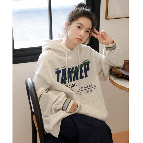 Real shot of autumn and winter new ins trendy thickened oversize sweatshirt for women loose student hooded fleece jacket