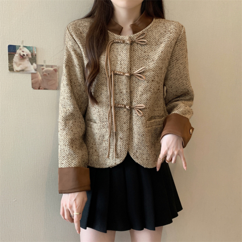 New Chinese style small fragrant style short coat for women 2024 autumn new national style retro buckle short coat trendy for small people