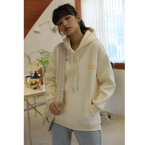 Real shot of sweatshirt for women 2024 autumn and winter plus velvet and thickened trendy ins loose Korean style fleece hooded student long-sleeved sweatshirt