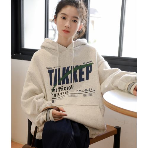 Real shot of autumn and winter new ins trendy thickened oversize sweatshirt for women loose student hooded fleece jacket