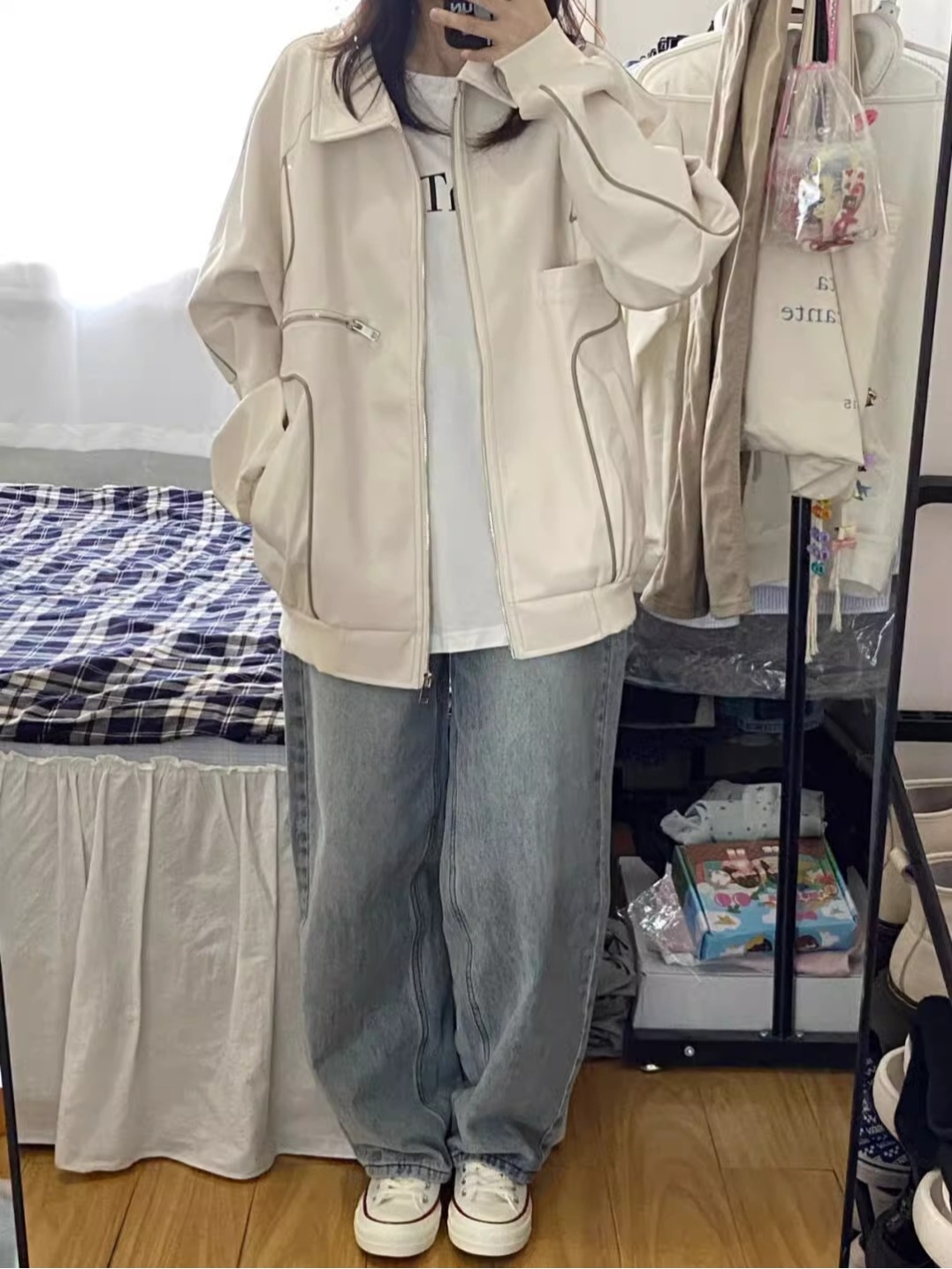 White leather jacket for women 2024 spring, autumn and winter new versatile loose Maillard wear leather jacket cardigan top