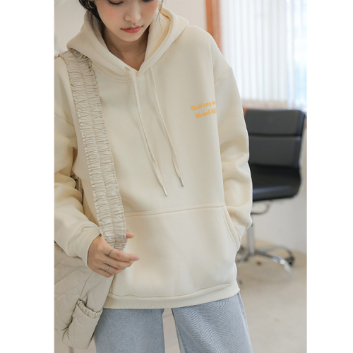 Real shot of sweatshirt for women 2024 autumn and winter plus velvet and thickened trendy ins loose Korean style fleece hooded student long-sleeved sweatshirt