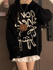 Retro Japanese Hong Kong style chic sweater for women in autumn and winter, small, loose, lazy style, soft and waxy, thickened and gentle coat