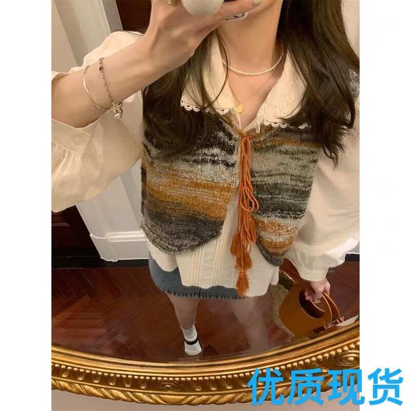 FF BLUE Covenant between Mountains and Seas Moon Clan girl ethnic style tassel striped gradient vest layered with early spring vest
