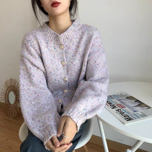 Korean Color Dot Sweater Cardigan Women's 2024 Spring and Autumn Floral Thread Loose Lazy Style Korean Style Soft Waxy Round Neck Knitted Jacket