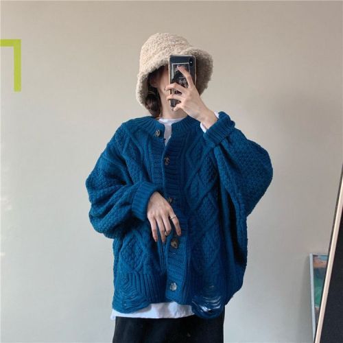 New autumn and winter Korean style lazy style thickened knitted outer twist sweater jacket loose cardigan top for women