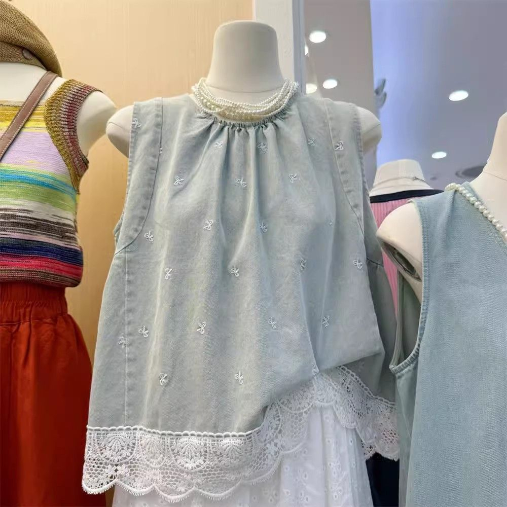 Summer new Korean fashion design splicing lace vest top sleeveless versatile casual shirt for women