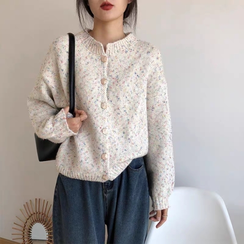 Korean Color Dot Sweater Cardigan Women's 2024 Spring and Autumn Floral Thread Loose Lazy Style Korean Style Soft Waxy Round Neck Knitted Jacket