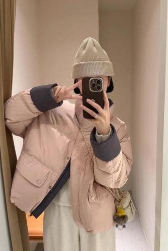 2024 Hanli Korean style light luxury high-end Korean style contrasting color small stand-up collar casual white duck down jacket