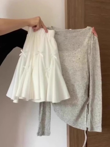 Women's Summer Saltwater Ballet Chic Sweet and Spicy White Fashion Casual Two-Piece Set for Late Autumn Elegance