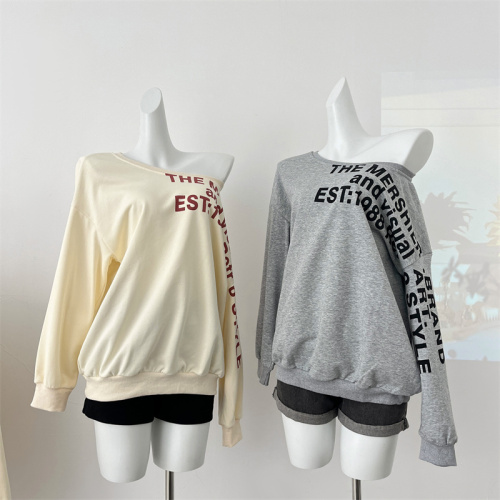 NECOYEP 2024 American slanted shoulder letter design long-sleeved sweatshirt for hot girls loose ins autumn top