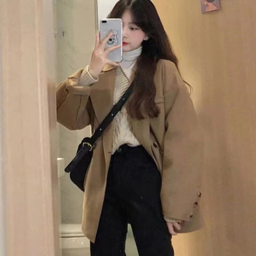 High-end khaki woolen coat 2024 autumn and winter new Korean style small woolen coat women's short style