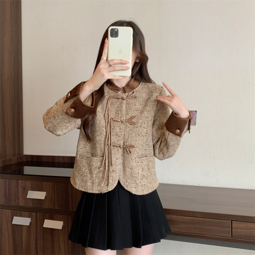 New Chinese style small fragrant style short coat for women 2024 autumn new national style retro buckle short coat trendy for small people