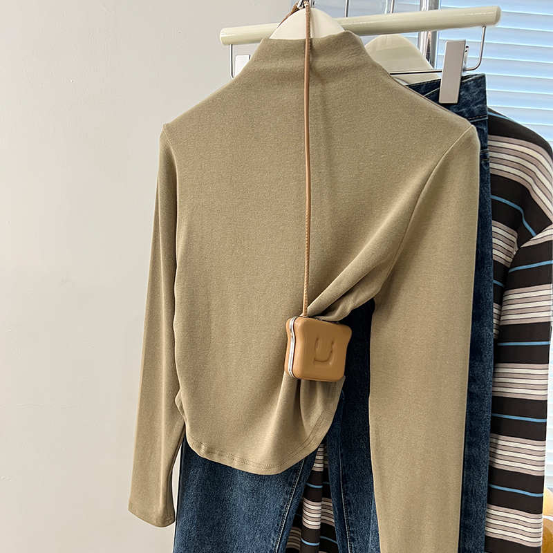 Photographed #Unstructured Semi-High Collar Long-Sleeve T-Shirt for Women - Spring and Autumn Season Design-Sensitive, Unique Base Layer Top for Layering