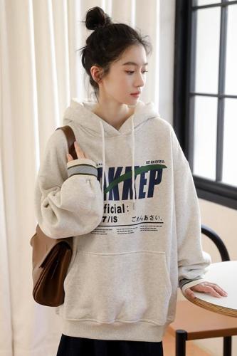 Real shot of autumn and winter new ins trendy thickened oversize sweatshirt for women loose student hooded fleece jacket