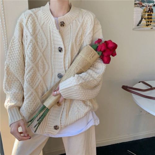 New autumn and winter Korean style lazy style thickened knitted outer twist sweater jacket loose cardigan top for women