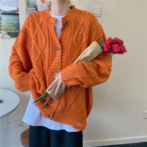 New autumn and winter Korean style lazy style thickened knitted outer twist sweater jacket loose cardigan top for women