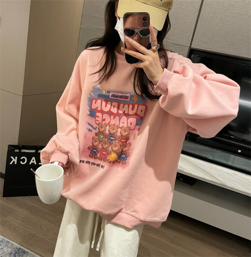 Official photo Chinese cotton composite thin 310g/plus velvet 410g autumn and winter sweatshirt for women with loose print