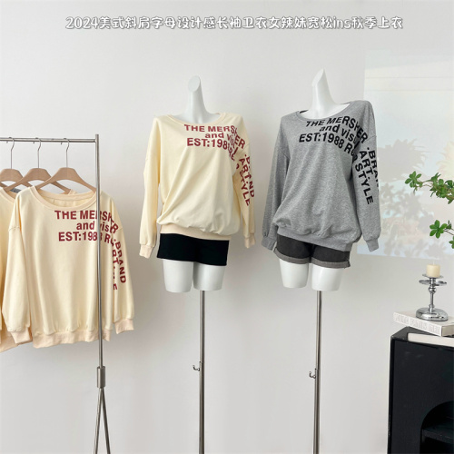 NECOYEP 2024 American slanted shoulder letter design long-sleeved sweatshirt for hot girls loose ins autumn top