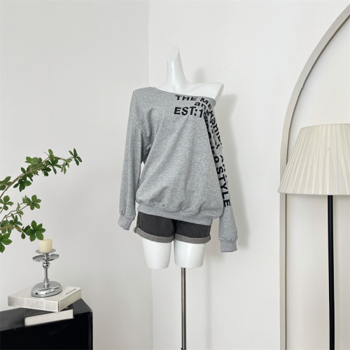 NECOYEP 2024 American slanted shoulder letter design long-sleeved sweatshirt for hot girls loose ins autumn top