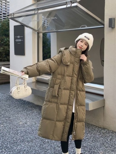 Korean style down jacket for women 2024 new long style over the knee loose thickened warm cotton coat for female students