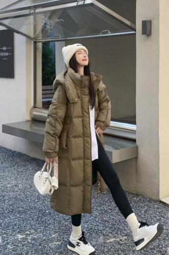 Korean style down jacket for women 2024 new long style over the knee loose thickened warm cotton coat for female students