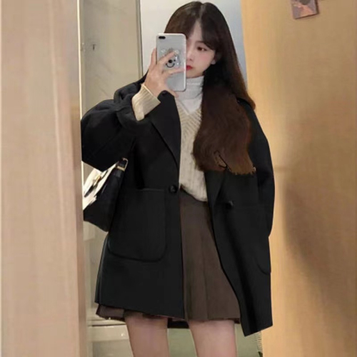 High-end khaki woolen coat 2024 autumn and winter new Korean style small woolen coat women's short style