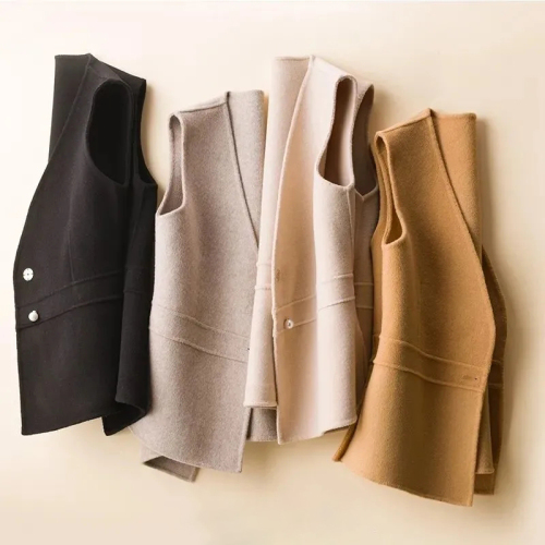 Quality Inspection Officer Picture Vest Women's Short Jacket Autumn and Winter New Slim Sleeveless Vest Vest Solid Color Woolen Jacket