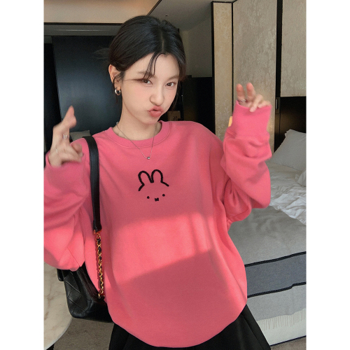 Official photo Chinese cotton composite thin 310g/plus velvet 410g autumn and winter sweatshirt for women with loose print