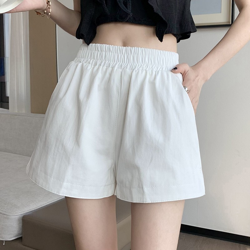 Korean style summer women's chic slim high-waisted A-line shorts for female students solid color casual versatile wide-leg pants