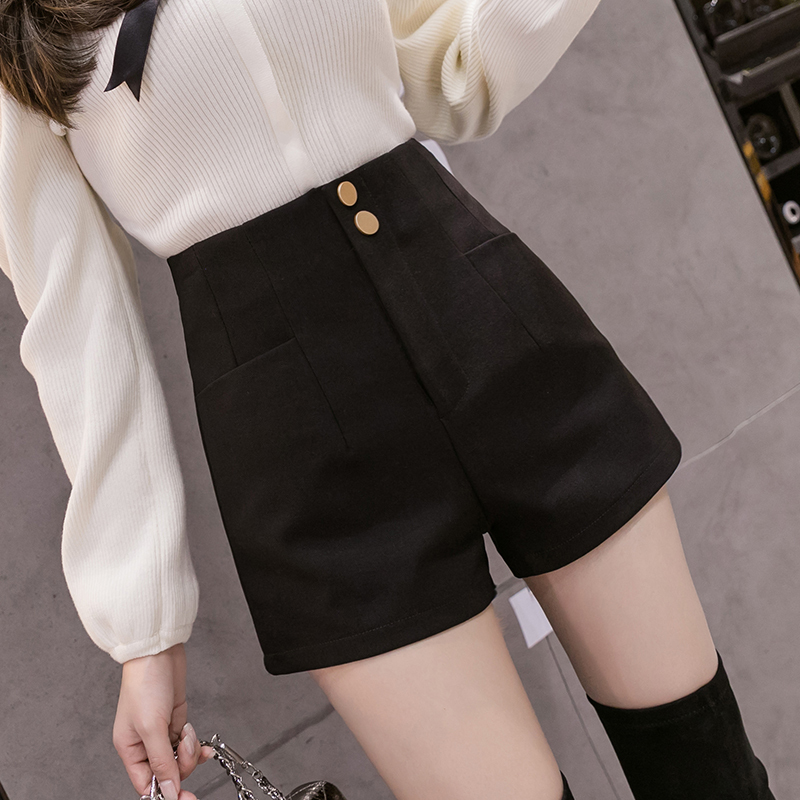 New winter suit shorts for women, autumn and winter outerwear, high-waisted black A-line bottoming autumn boot pants