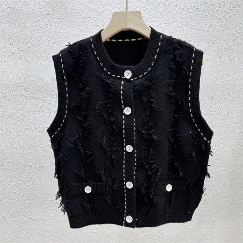 Xiaoxiangfeng high-end color-blocked knitted vest for women spring and summer 2024 new style foreign style short outer waistcoat top