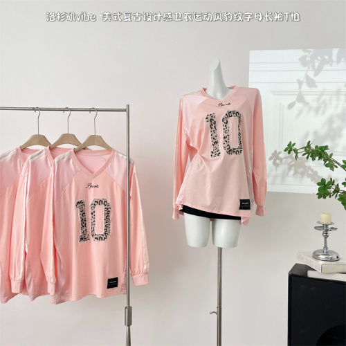 Circle cooky Los Angeles vibe American retro design sweatshirt sports style leopard print letter long-sleeved T-shirt